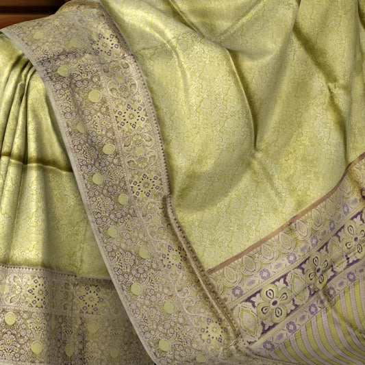 Elachi Green & Purple Brocade Meenakari Kanchipuram Silk Saree