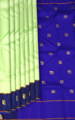 Pista Green & Royal Blue Plain Kanchipuram Silk Saree