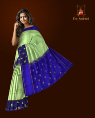 Pista Green & Royal Blue Plain Kanchipuram Silk Saree