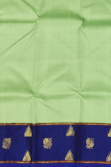 Pista Green & Royal Blue Plain Kanchipuram Silk Saree
