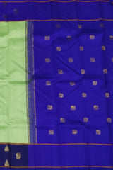 Pista Green & Royal Blue Plain Kanchipuram Silk Saree