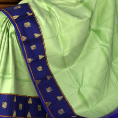Pista Green & Royal Blue Plain Kanchipuram Silk Saree