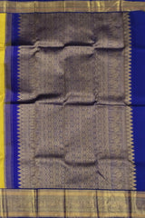 Light Yellow & Royal Blue Big Butta Kanchipuram Silk Saree