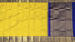 Light Yellow & Royal Blue Big Butta Kanchipuram Silk Saree