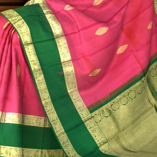 Peach & Pink Butta Kanchipuram Silk Saree