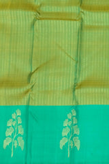 Yellowish Green & Sea Green Vertical Zari Kanchipuram Silk Saree
