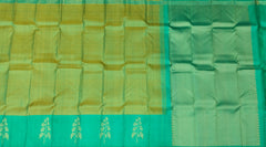 Yellowish Green & Sea Green Vertical Zari Kanchipuram Silk Saree