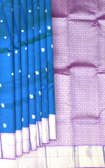 Blue & Purple Silver Zari Butta Kanchipuram Silk Saree