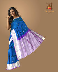 Blue & Purple Silver Zari Butta Kanchipuram Silk Saree