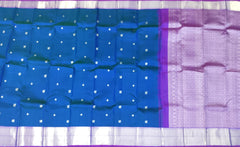 Blue & Purple Silver Zari Butta Kanchipuram Silk Saree