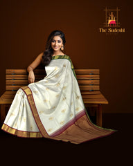 White & Ganga Jamuna Red-Green Butta Kanchipuram Silk Saree