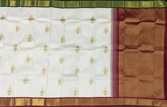 White & Ganga Jamuna Red-Green Butta Kanchipuram Silk Saree