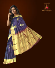 Deep Plum & Maroon Floral Motif Kanchipuram Silk Saree