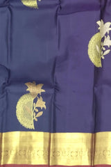 Deep Plum & Maroon Floral Motif Kanchipuram Silk Saree