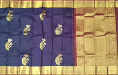 Deep Plum & Maroon Floral Motif Kanchipuram Silk Saree