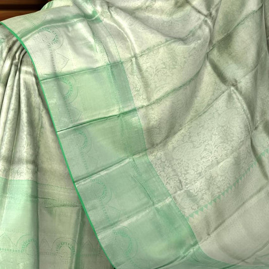 Light Green Self Jacquard Silver Zari Kanchipuram Silk Saree