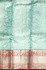 Sky Blue & Maroon Silver Zari Jacquard Kanchipuram Silk Saree