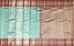 Sky Blue & Maroon Silver Zari Jacquard Kanchipuram Silk Saree