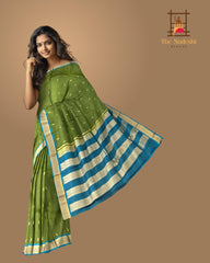 Olive Green & Rama Green Mango Butta Kanchipuram Silk Saree