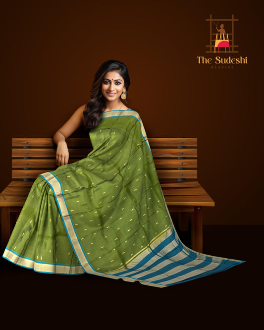 Olive Green & Rama Green Mango Butta Kanchipuram Silk Saree