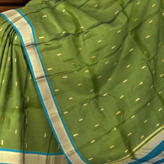 Olive Green & Rama Green Mango Butta Kanchipuram Silk Saree