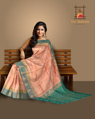 Light Peach & Sea Green Butta Kanchipuram Silk Saree