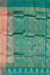 Light Peach & Sea Green Butta Kanchipuram Silk Saree