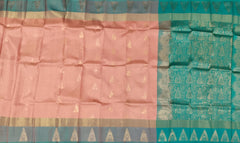 Light Peach & Sea Green Butta Kanchipuram Silk Saree
