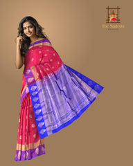 Red with Purple & Blue Butta Kanchipuram Silk Saree