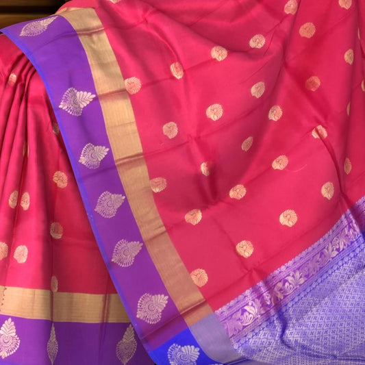 Red with Purple & Blue Butta Kanchipuram Silk Saree