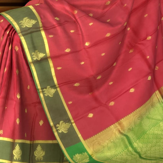 Red & Green Butta Kanchipuram Silk Saree