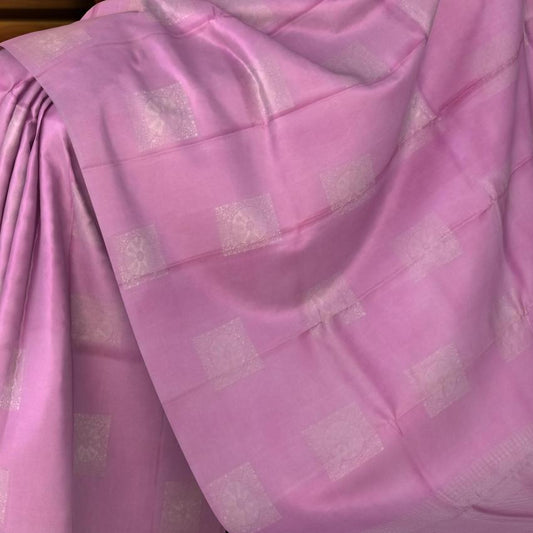 Light Pink Self Square Butta Kanchipuram Silk Saree