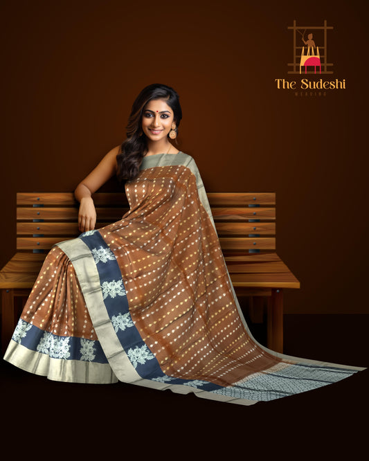 Brown & Black Vertical Zari Design Kanchipuram Silk Saree