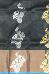 Black & Blue Gold and Silver Zari Butta Kanchipuram Silk Saree