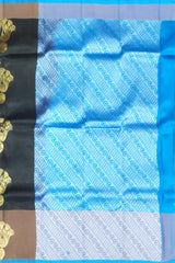 Black & Blue Gold and Silver Zari Butta Kanchipuram Silk Saree