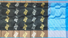 Black & Blue Gold and Silver Zari Butta Kanchipuram Silk Saree