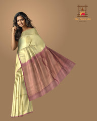 Half White & Red Large Chakra Butta Kanchipuram Silk Saree
