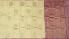 Half White & Red Large Chakra Butta Kanchipuram Silk Saree