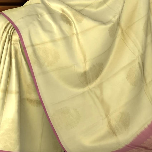 Half White & Red Large Chakra Butta Kanchipuram Silk Saree