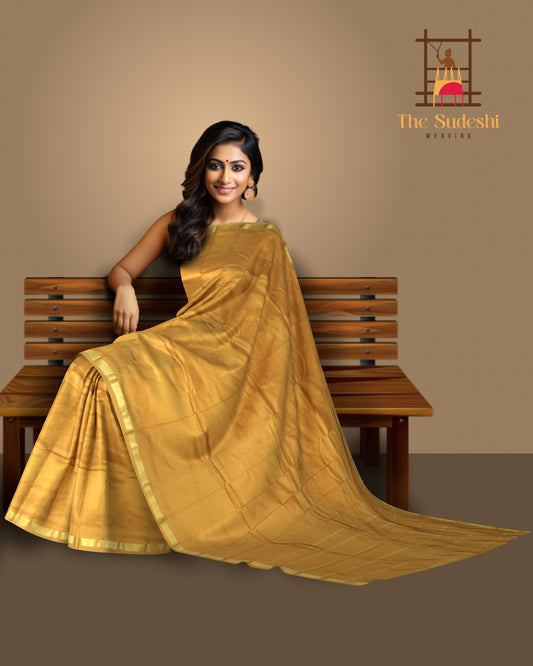 Mustard Yellow Self Plain Kanchipuram Silk Saree