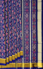 Blue with Pink Flower Rajkot Patola Saree