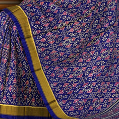Blue with Pink Flower Rajkot Patola Saree