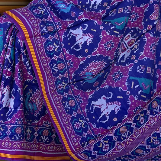 Purple Blue Violet Semi Patan Saree