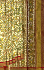Green Brown Yellow Tissue Navratna Saree