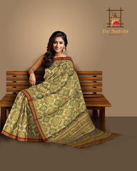 Green Brown Yellow Tissue Navratna Saree