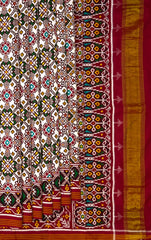 White Mixed Colors Double Ikat Navratna Saree