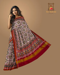 White Mixed Colors Double Ikat Navratna Saree