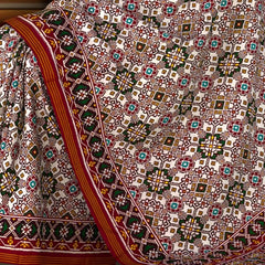 White Mixed Colors Double Ikat Navratna Saree