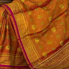 Reddish Orange Tissue Hathi Popat Saree