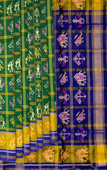 Blue Green Jari Checks Saree